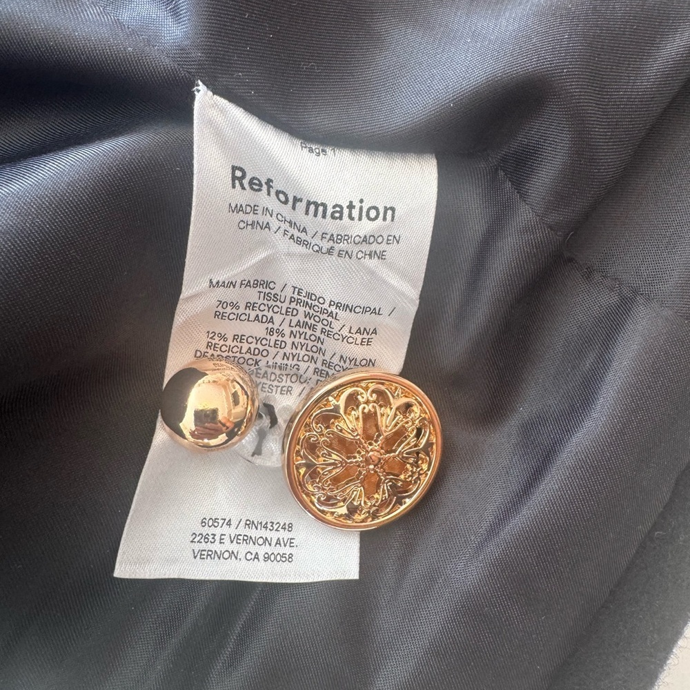 Reformation Eden Nipped Waist Coat Black - Size XS - Picture 5 of 13